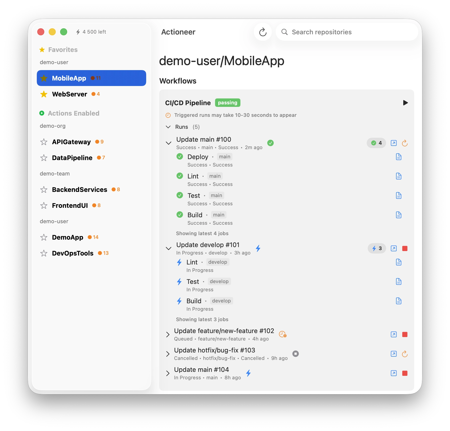 Actioneer screenshot