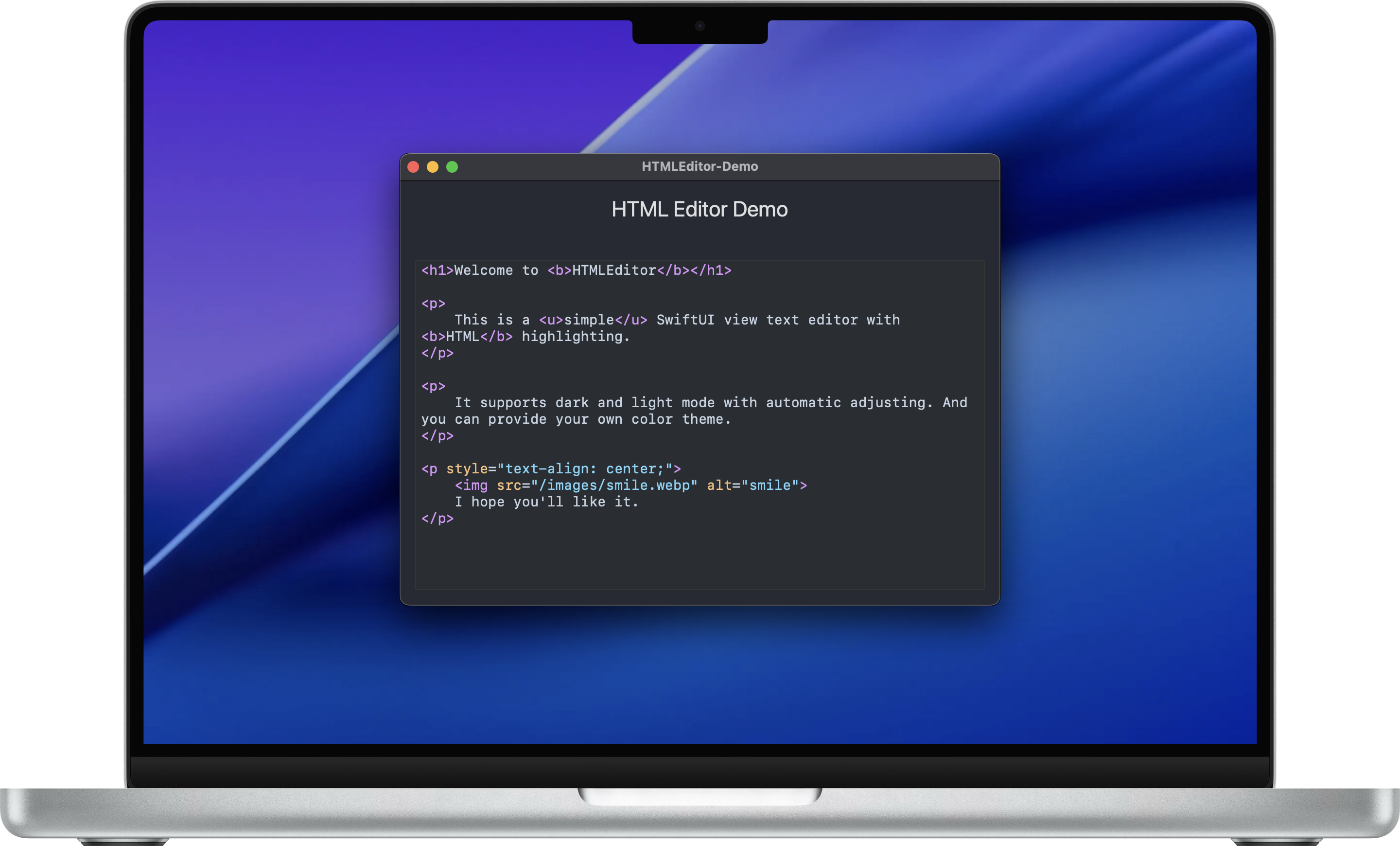 SwiftUI text editor for macOS with HTML syntax highlighting